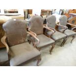 1920's Set of 4 Queen Anne Legged Arm Chairs: