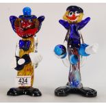 Mid Century Art Glass Clown Figures: height of tallest 23cm(2)