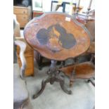 Victorian Walnut Inlaid Tripod Table: