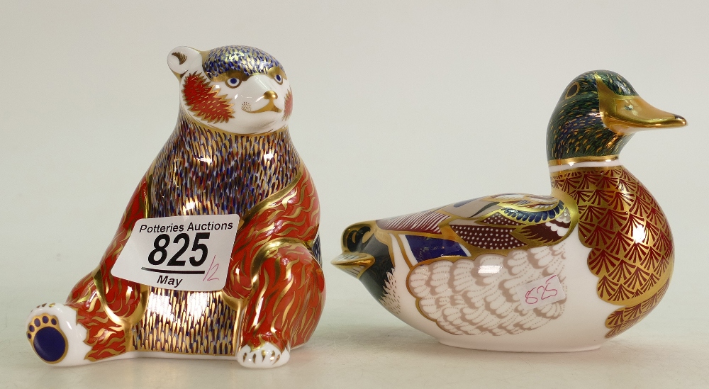 Royal Crown Derby Seconds Paperweights: Seated Bear & Mallard(2)