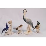 Karl Ens German porcelain birds: to include Lapwing, Humming bird (A/F),