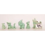 Sylvac Green Art Deco Minature figures to include: scottie dog, dog 351, rabbit,