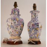 Masons Blue Flower Decorated Lamp Bases: height of tallest to fitting 33cm(2)