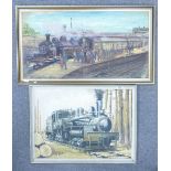 F Sherwin signed oil on board showing Train Station Scene: together with similar D Halliwell item