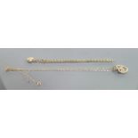 9ct gold bracelet, pendant & chain: Weight 3.2g, chain knotted.