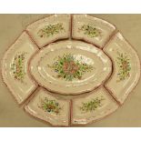 Unusual Large Floral Decorated Pottery Serving platter: