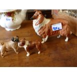 Beswick collie dog: together with a small bull dog 'Buson' and a pug 'cutmil cupie' (3)