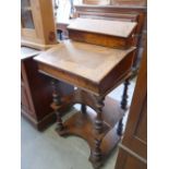 Victorian Walnut Bureau on stand: inlaid with damaged centre self,