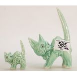 Sylvac Green Art Deco Cat figures 1046, height of largest 15.