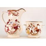 Masons Brown Velvet Large Water Jug: together with similar small planter,