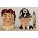 Royal Doulton Large Character Jugs to include: The London Bobby D6744 & Simon The Cellarer(2):