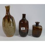 A collection of Un Marked Studio pottery vases: height of tallest 33cm(3)
