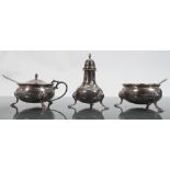 Silver 3 piece cruet set: Weighable silver 240.2g.