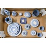 Wedgwood Jasper Ware items to include: vases, jugs, tankards, plates,