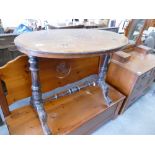 Victorian Inlaid Walnut Table: stretcher wormed,