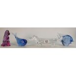 Mid Century Art Glass Figures to include: Dogs and Fish and Whale,