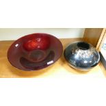 Decorative Art Glass Vase & similar Bowl: diameter of largest 40cm