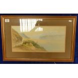 Italian watercolour F Calano: Coastal scene Italy, possibly Amalfi coast.