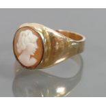Victorian yellow metal cameo ring: tested as higher than 9ct gold, 5.3 grams.