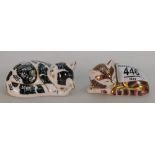 Royal Crown Derby Sleeping Cat Paperweights: both with gold stoppers(2)