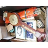 A mixed collection of items to include a wooden barometer: vintage face mask, boxed manicure set,