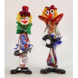 Mid Century Art Glass Clown Figures: height of tallest 28cm