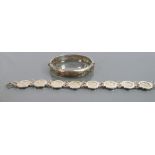 Hallmarked silver bangle and 3 pence bracelet: Gross combined weight 38g.