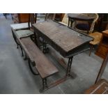 Child Double Cast Iron School Desk: width 106cm,
