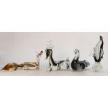 Mid Century Art Glass Figures to include: Deer, Fox, Penguin and Pigeon,