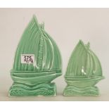 Sylvac Green Art Deco Yacht figures 1394 and 1395,