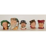 Royal Doulton miniature character jugs: Sam Weller Cardinal, Arriet,