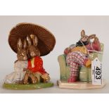 Royal Doulton Bunnykins figures Cuddling Under a Mushroom DB480 & Once Upon a Time DB441(2):