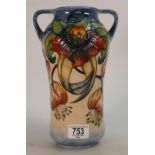 Moorcroft Arum Lilly patterned Handled Vase: height 26cm