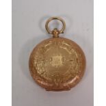 Ladies 14c gold cased pocket watch: Not working, inner cover base metal, missing hands & key.