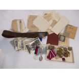 WWII medals, photos and documents, plus German Nazi belt: Pte FT Snape 14552733,