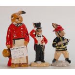 Royal Doulton bunnykins figures: Ringmaster DB165, Fire Fighter DB268 and Bunnykins of the year 2009