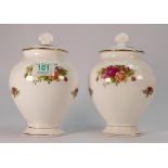 Royal Albert Old Country Rose pair of lidded vases: height 20cm