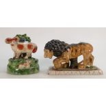 Decvorative Staffordshire Style Lion Figure: together with similar figure of ram(2)