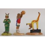 Royal Doulton bunnykins figures: Gymnastic DB207, Basketball DB208 and Stop watch DB253 (3)