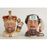 Royal Doulton small character jugs: King Edward VII D6923 and Charles Dickens D6901. Both limited