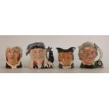 Royal Doulton Small Character Jugs: Parson Brown, Mark Twain D6694, The Wizard D6909 and Srg