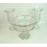 Goebel crystal footed bowl and vases: Bowl height 20cm and matching pair of vases, height 28cm. (3)