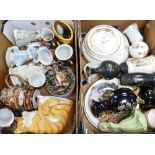 A mixed collection of items to include: Satsuma decotaed part tea set, pottery figures, decorative