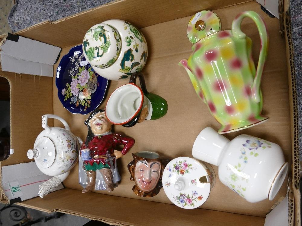 A mixed collection of items to include: small Masons Ginger jar, decorative Wade Teapot, Coalport