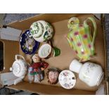 A mixed collection of items to include: small Masons Ginger jar, decorative Wade Teapot, Coalport