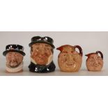 Royal Doulton Small Character Jugs: Capt Cuttle, Beefeater, John Barleycorn and similar smaller