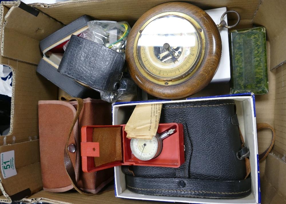A mixed collection of items to include: Regent Binoculars, cameras, barometer etc