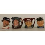 Royal Doulton miniature character jugs: Old Charlie, Beefeater D6251, Rip Van Winkle D6517 and