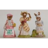 Royal Doulton Bunnykins figures: Little Miss Moffat DB240, Little Bo Peep DB220 and Mary Mary