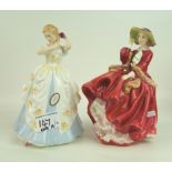 Royal Doulton Lady figure: Lora Hn2960, and top o the hill Hn1834 (2)